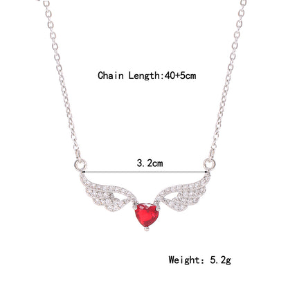 Queen Heart Shape Wings Titanium Steel Copper Silver Plated Zircon Pendant Necklace In Bulk