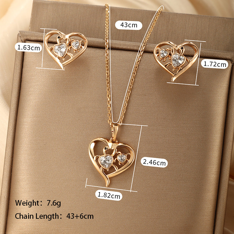 Lady Xuping Commute Cross Circle Heart Shape Alloy Plating Inlay Artificial Gemstones 18k Gold Plated Women's Earrings Necklace