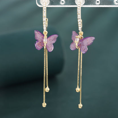 1 Pair Simple Style Geometric Butterfly Plating Inlay Copper Zircon Drop Earrings