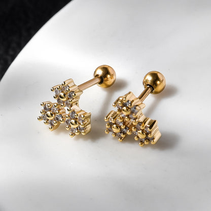 1 Pair Lady Shiny Flower Polishing Plating Inlay Stainless Steel Copper Zircon White Gold Plated Gold Plated Ear Studs