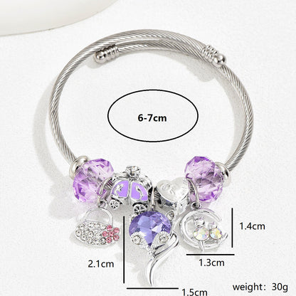 Cute Fashion Sweet Devil's Eye Feather Flower Stainless Steel Plating Inlay Zircon White Gold Plated Bangle