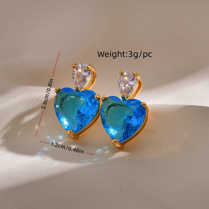 1 Pair Simple Style Heart Shape Plating Inlay Copper Zircon Ear Studs