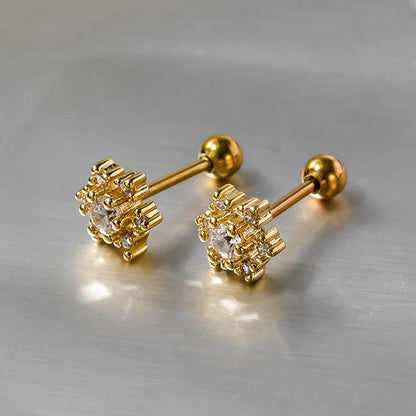 1 Pair Lady Shiny Flower Polishing Plating Inlay Stainless Steel Copper Zircon White Gold Plated Gold Plated Ear Studs