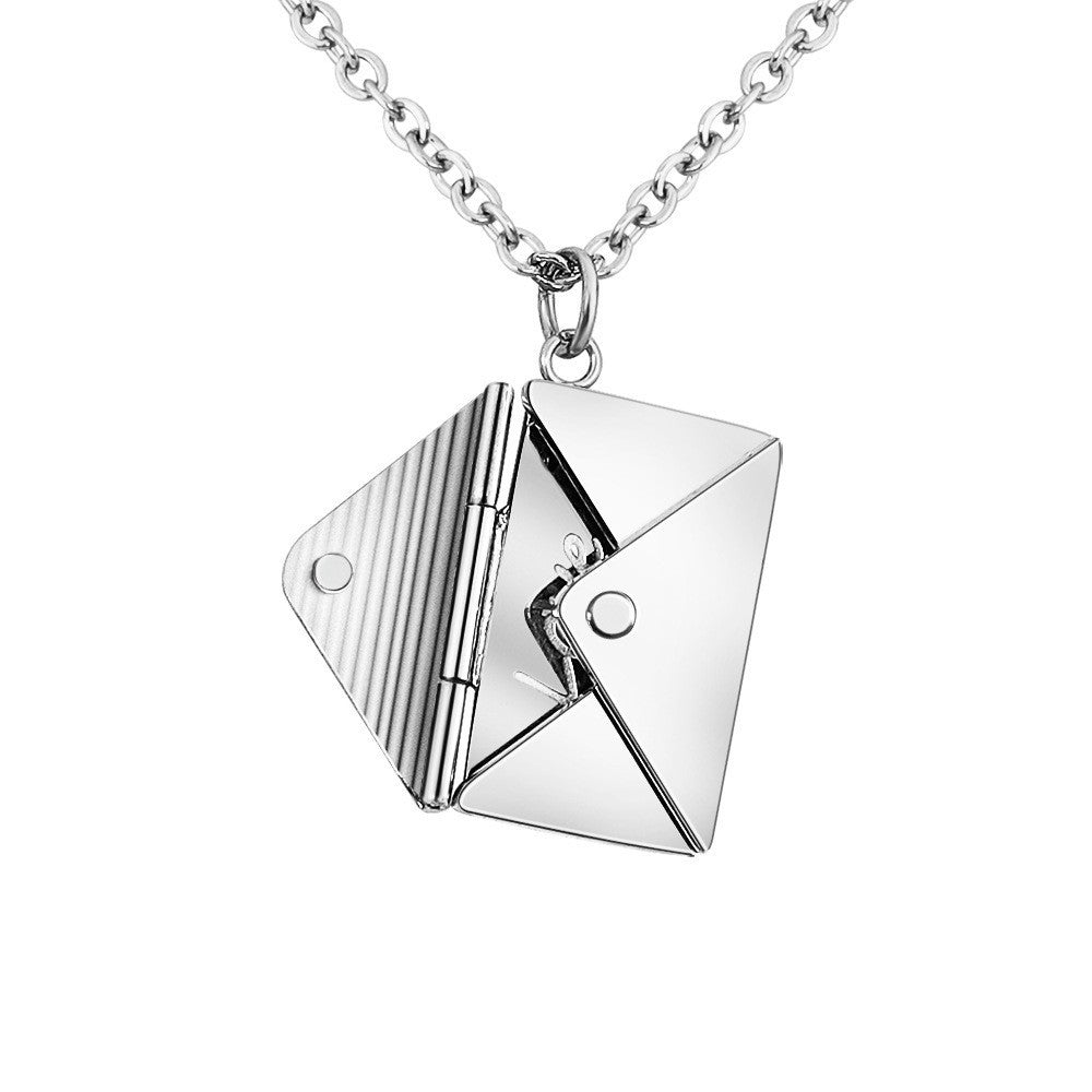 Fashion Envelope Stainless Steel Pendant Necklace Plating Inlay Artificial Diamond Stainless Steel Necklaces