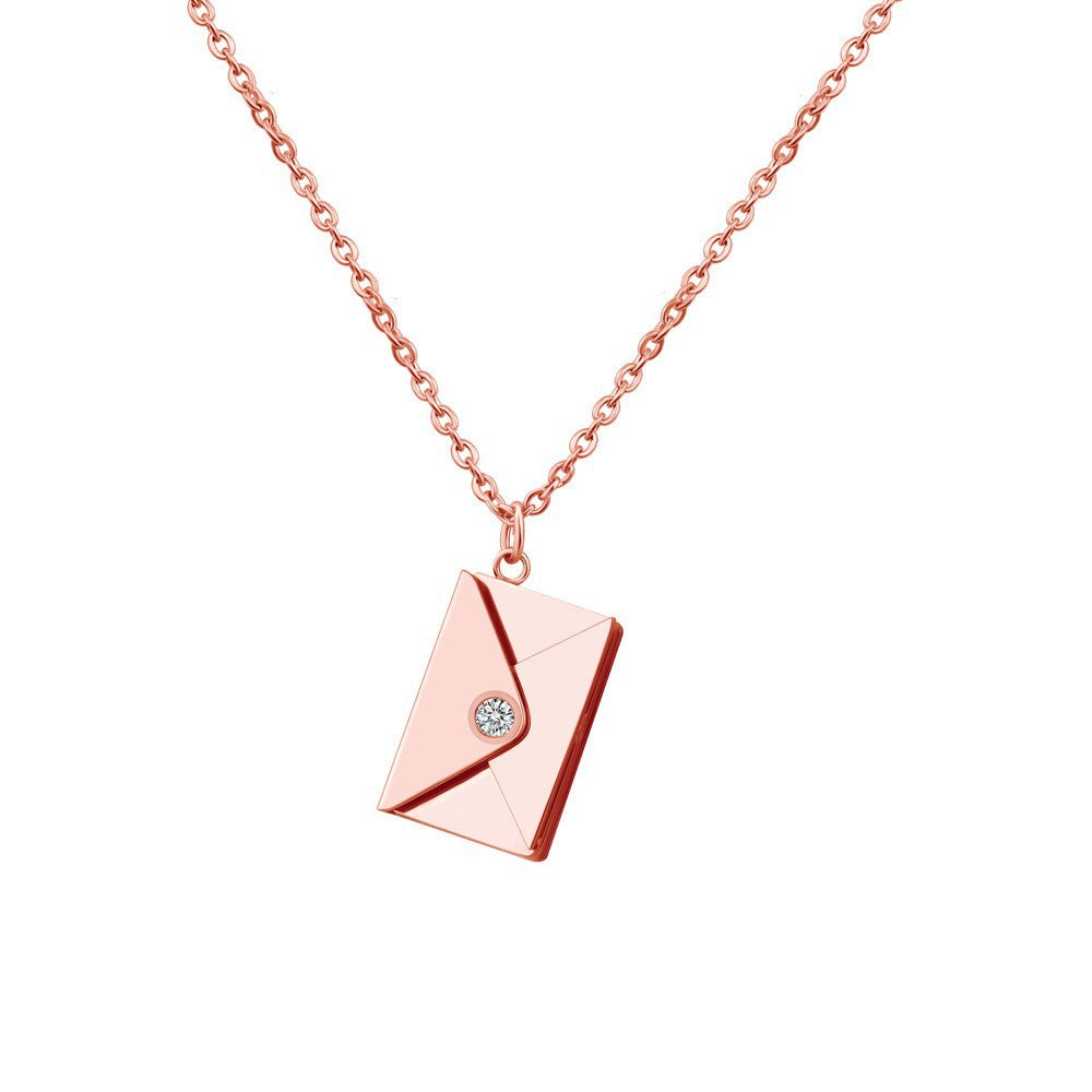 Fashion Envelope Stainless Steel Pendant Necklace Plating Inlay Artificial Diamond Stainless Steel Necklaces