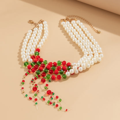 Casual Elegant Irregular Geometric Imitation Pearl Beaded Tassel Crystal Women's Choker