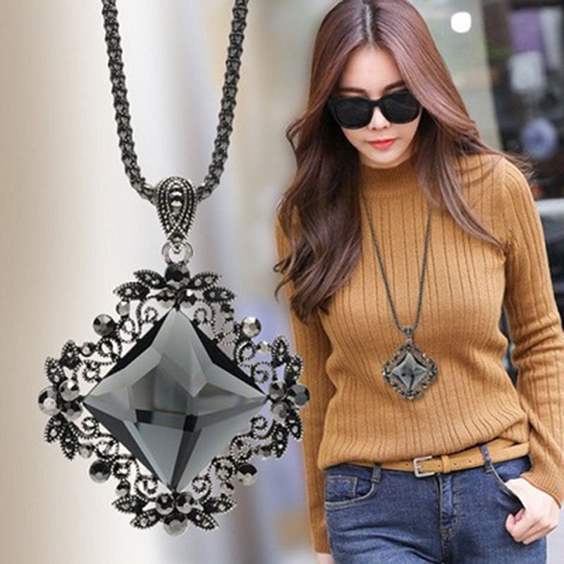 Vintage Style Color Block Alloy Glass Women's Pendant Necklace