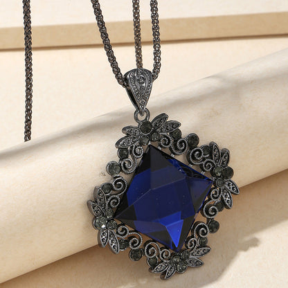 Vintage Style Color Block Alloy Glass Women's Pendant Necklace