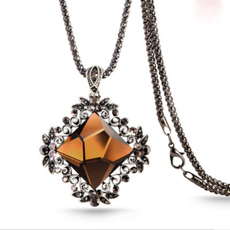 Vintage Style Color Block Alloy Glass Women's Pendant Necklace