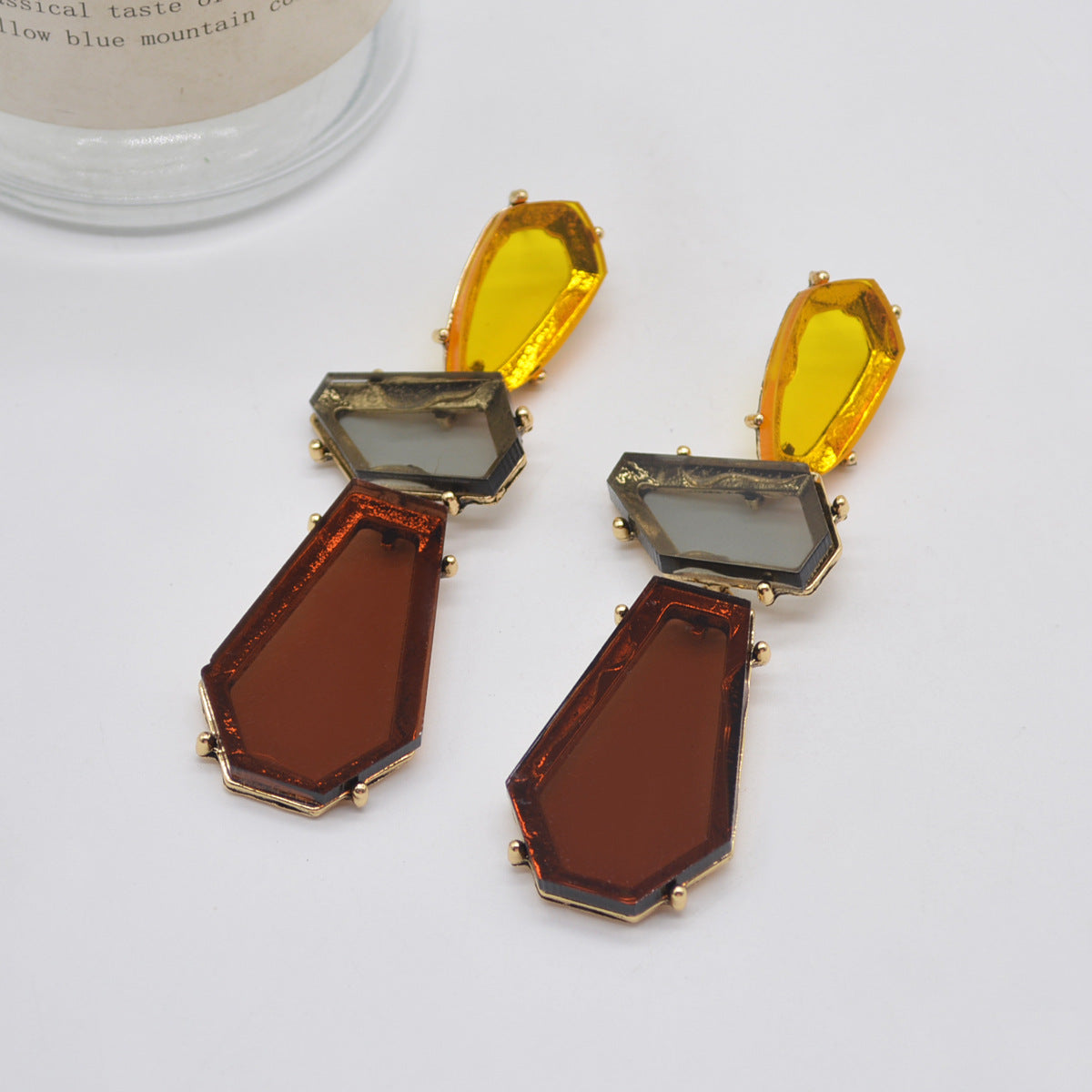 1 Pair Exaggerated Geometric Plating Alloy Resin Drop Earrings