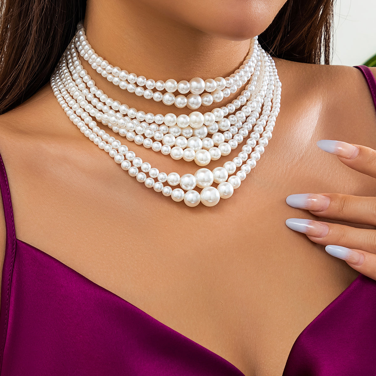 Elegant Retro Irregular Geometric Imitation Pearl Wholesale Layered Necklaces
