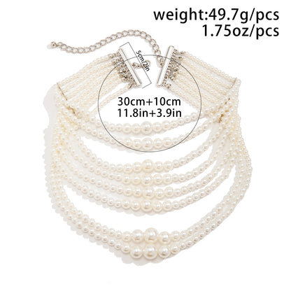 Elegant Retro Irregular Geometric Imitation Pearl Wholesale Layered Necklaces