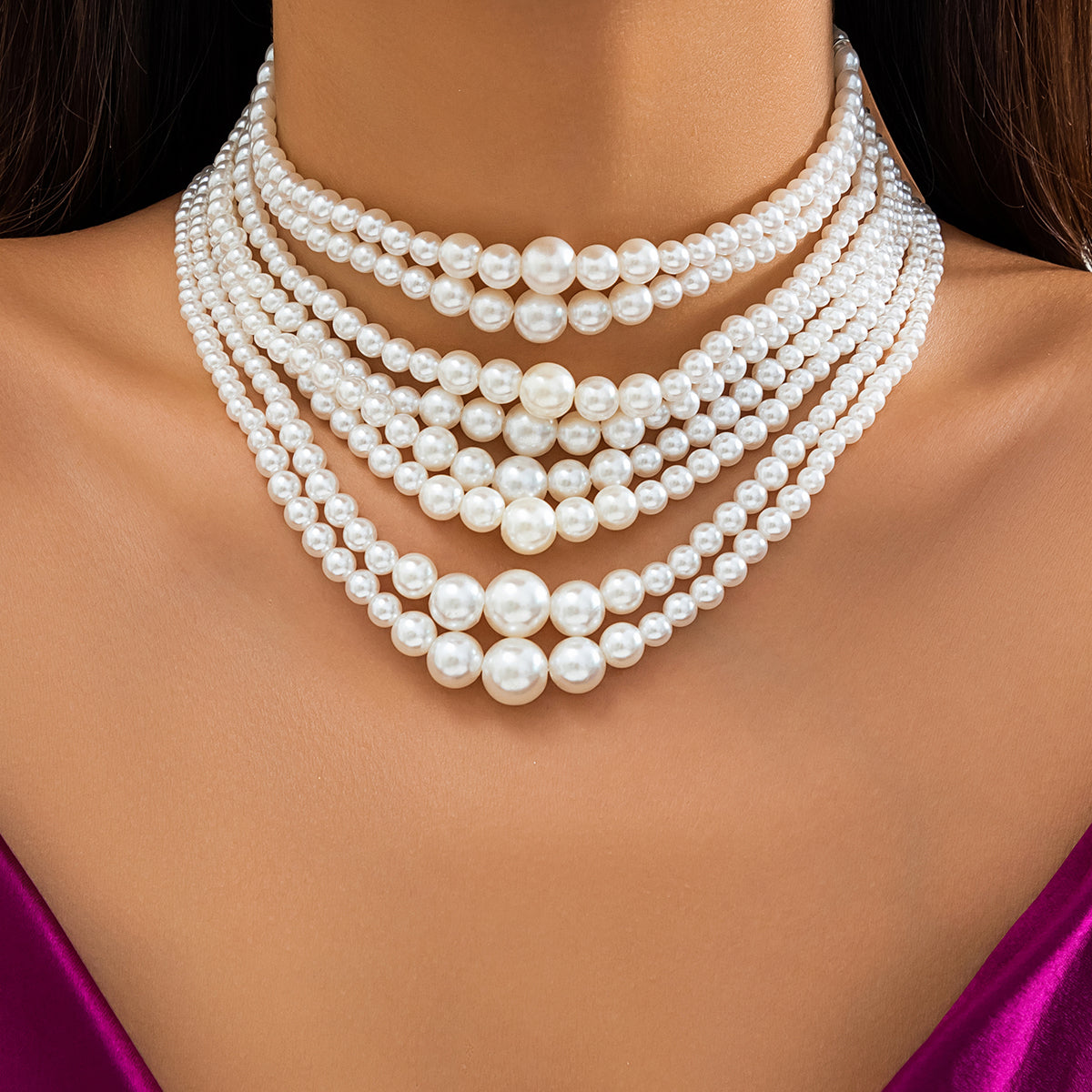 Elegant Retro Irregular Geometric Imitation Pearl Wholesale Layered Necklaces