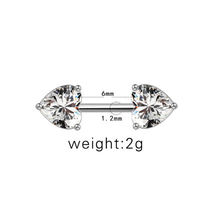 1 Piece Casual Simple Style Animal Heart Shape Inlay Stainless Steel Copper Rhinestones Zircon White Gold Plated Cartilage Earrings