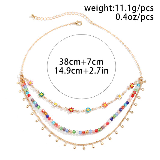 Hawaiian Vacation Round Water Droplets Flower Alloy Crystal Copper Wholesale Three Layer Necklace