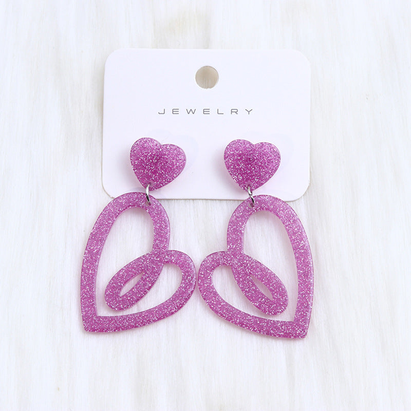 1 Pair Sweet Geometric Heart Shape Spray Paint Arylic Drop Earrings