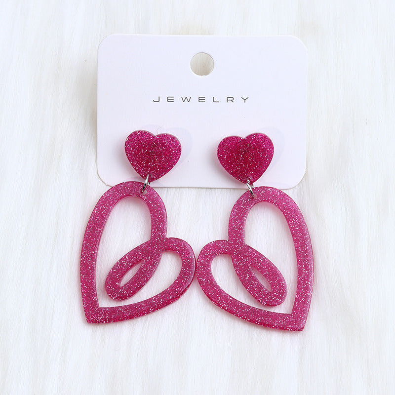 1 Pair Sweet Geometric Heart Shape Spray Paint Arylic Drop Earrings