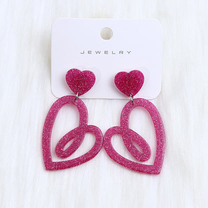 1 Pair Sweet Geometric Heart Shape Spray Paint Arylic Drop Earrings