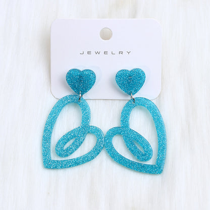 1 Pair Sweet Geometric Heart Shape Spray Paint Arylic Drop Earrings