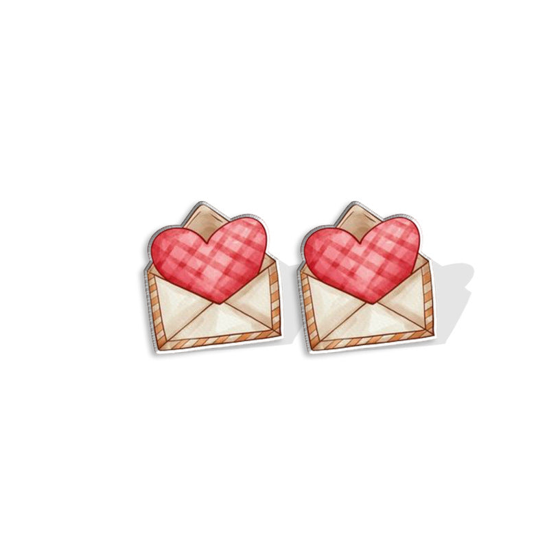 1 Pair Cute Cartoon Letter Heart Shape Epoxy Plastic Ear Studs