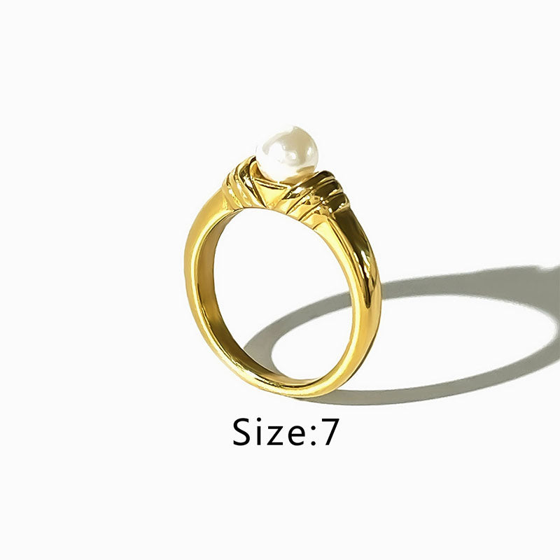 French Style Simple Style Solid Color Stainless Steel Plating Inlay Artificial Pearls 18k Gold Plated Rings