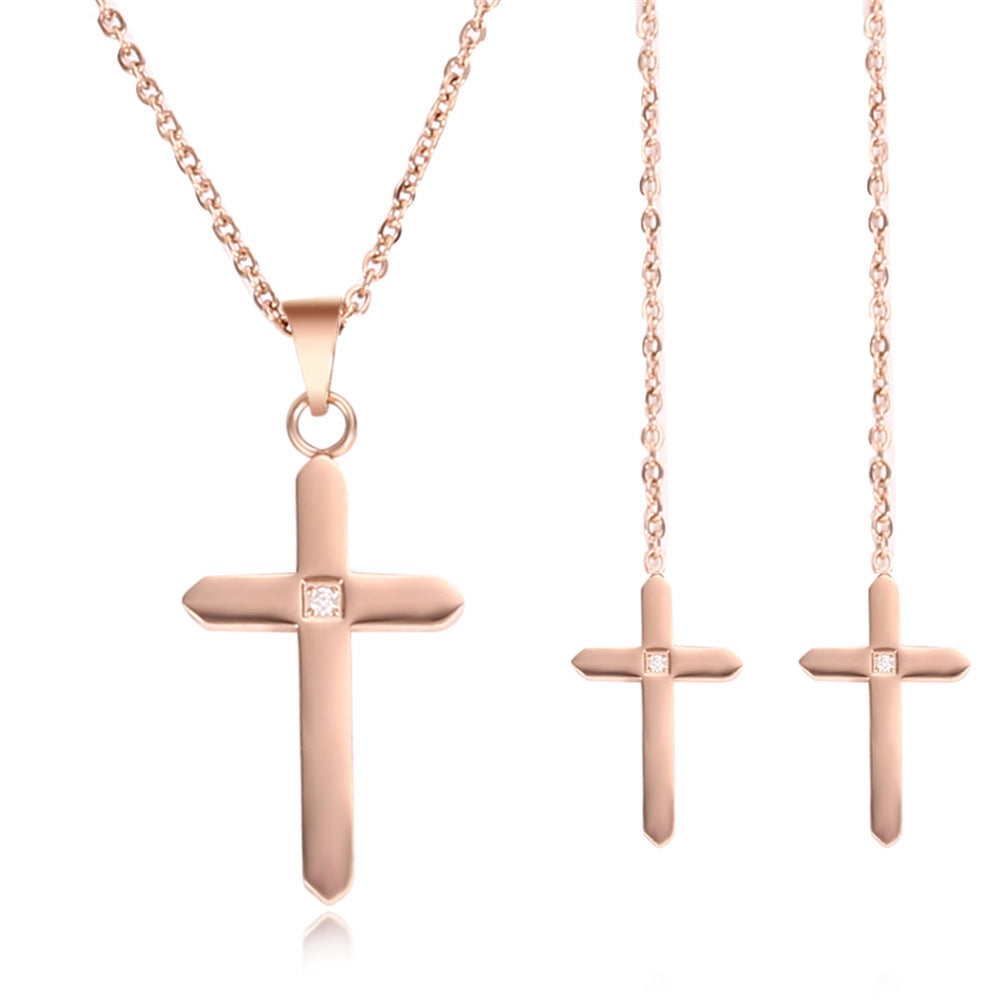 Wholesale Simple Style Cross Titanium Steel Plating Earrings Necklace