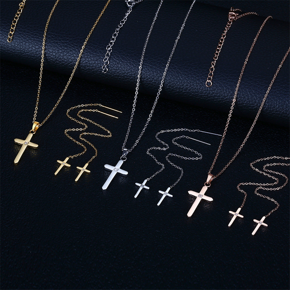 Wholesale Simple Style Cross Titanium Steel Plating Earrings Necklace