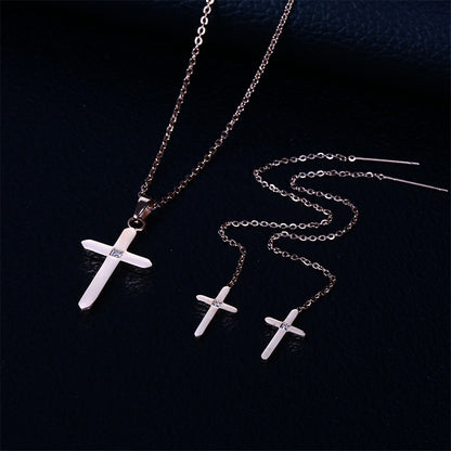 Wholesale Simple Style Cross Titanium Steel Plating Earrings Necklace