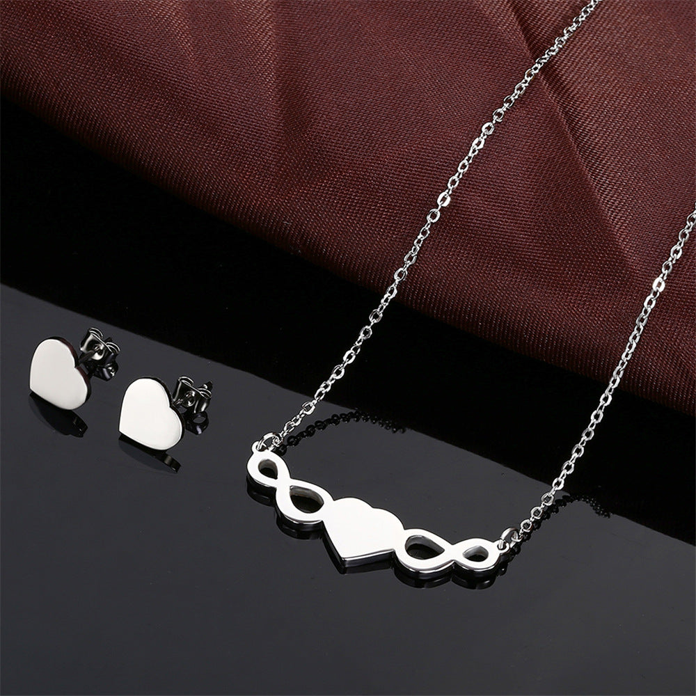 Wholesale Simple Style Infinity Heart Shape Titanium Steel Plating Hollow Out Earrings Necklace