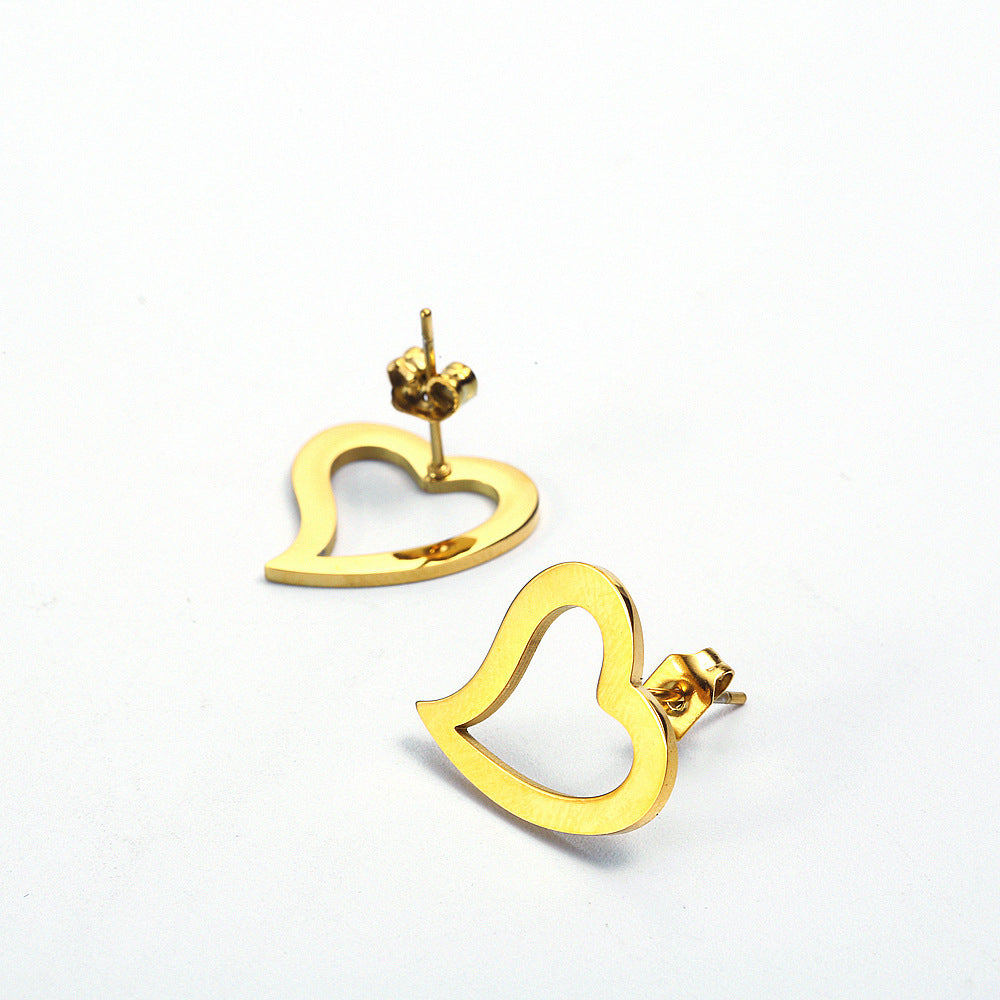 Wholesale Simple Style Heart Shape Titanium Steel Plating Hollow Out 18k Gold Plated Jewelry Set