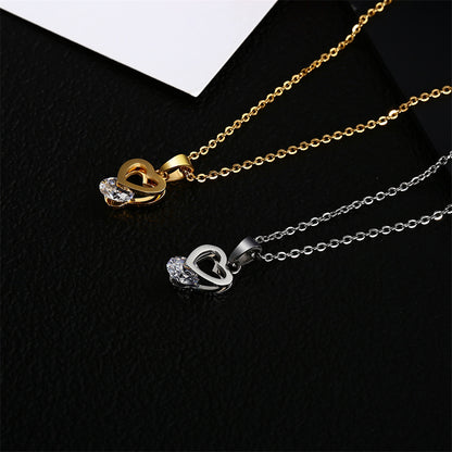 Wholesale Simple Style Heart Shape Titanium Steel Inlay Artificial Gemstones Jewelry Set