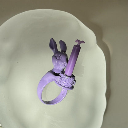 Ig Style Cute Hip-hop Rabbit Animal Alloy Spray Paint Women's Rings