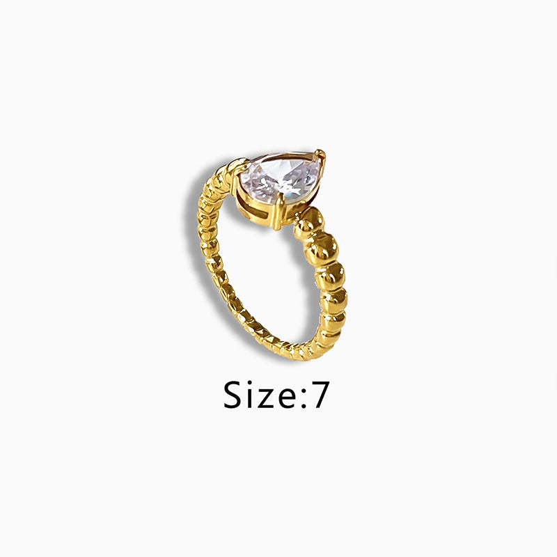 Simple Style Round Water Droplets Stainless Steel Plating Inlay Zircon 18k Gold Plated Rings