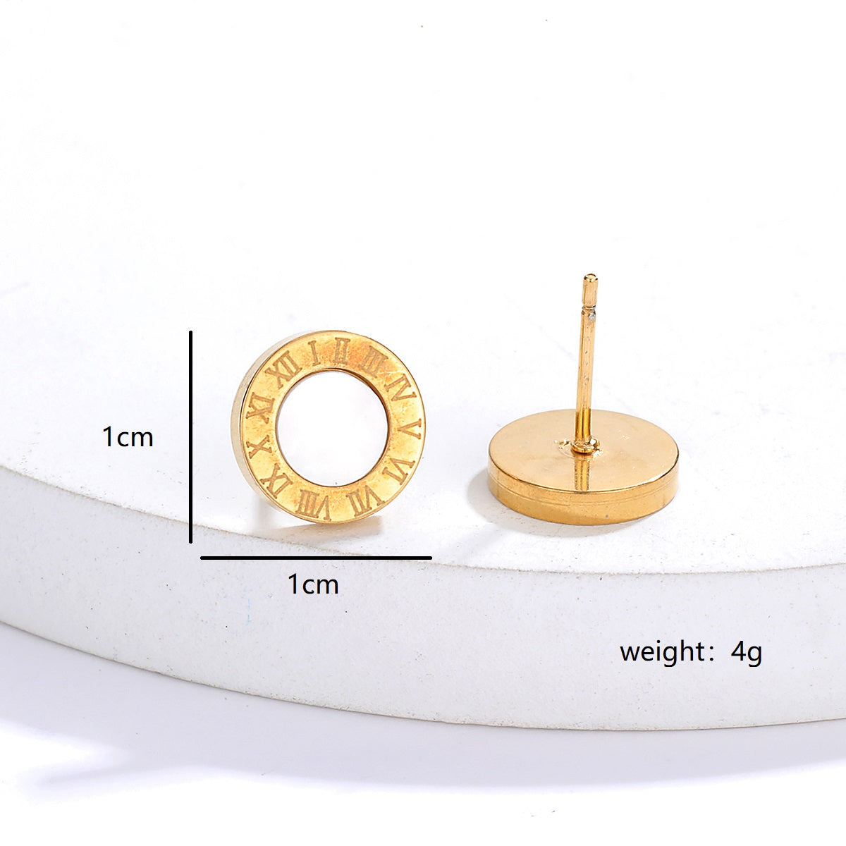 Fashion Simple Ornament Electroplated 18 Golden Round Roman Digital Stainless Steel Stud Earrings