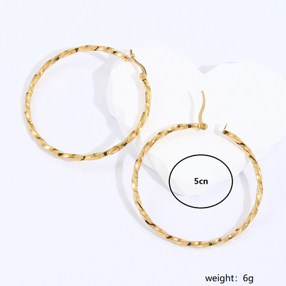 Fashion Round The Answer Stainless Steel Hoop Earrings Gold Plated Stainless Steel Earrings 1 Pair