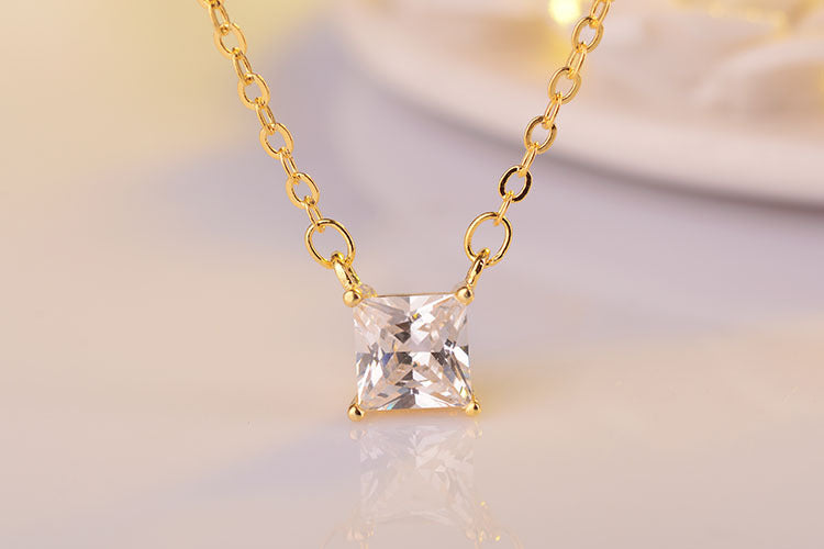 Simple Style Square Copper Plating Inlay Zircon 24k Gold Plated Pendant Necklace