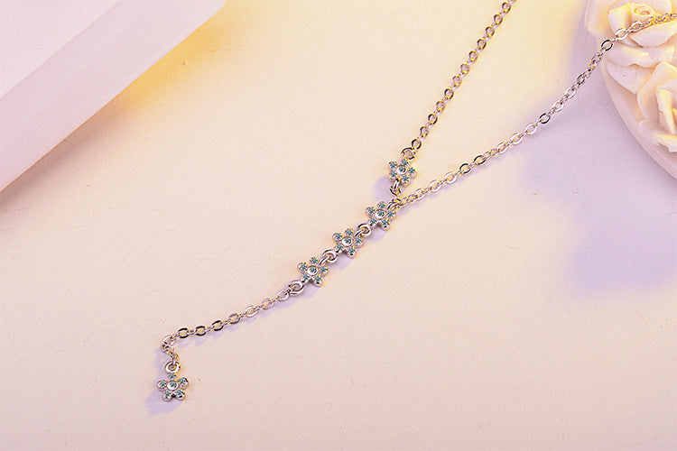 Ig Style Sweet Flower Copper Plating Inlay Zircon White Gold Plated Pendant Necklace