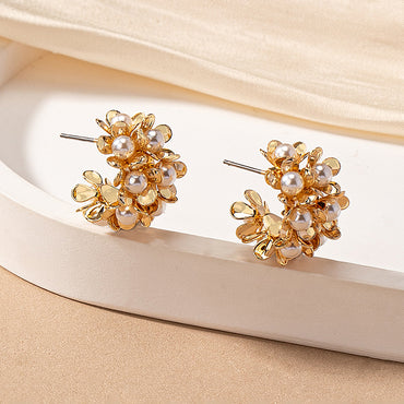 2 Pieces Cute Romantic Shiny Flower Plating Inlay Alloy Ferroalloy Acrylic 14k Gold Plated Ear Studs