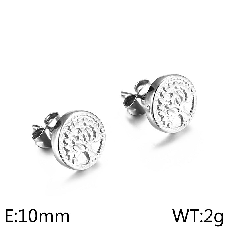 1 Pair Simple Style Round Life Tree Plating Titanium Steel Ear Studs