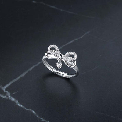 Elegant Princess Sweet Water Droplets Bow Knot Sterling Silver Open Rings