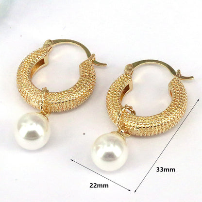 1 Pair Streetwear Round Heart Shape Plating Inlay Copper Artificial Pearls 18k Gold Plated Earrings