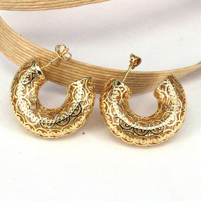 1 Pair Casual Simple Style C Shape Star Plating Hollow Out Copper 18k Gold Plated Silver Plated Ear Studs