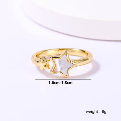 Casual Sweet Star Moon Heart Shape Shell Plating Inlay Shell Zircon 18k Gold Plated Women's Open Rings