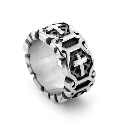 Retro Cool Style Cross Titanium Steel Polishing 18K Gold Plated Men'S Rings