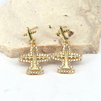 1 Piece Simple Style Shiny Airplane Plating Inlay Copper Zircon 18k Gold Plated Drop Earrings