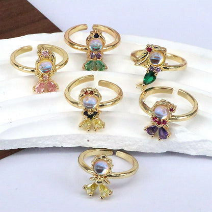 Ig Style Vintage Style Simple Style Mermaid Copper Gold Plated Zircon Open Rings In Bulk