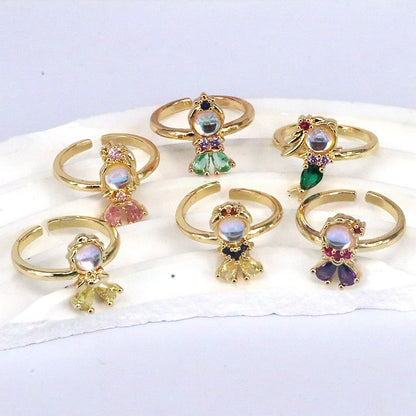 Ig Style Vintage Style Simple Style Mermaid Copper Gold Plated Zircon Open Rings In Bulk