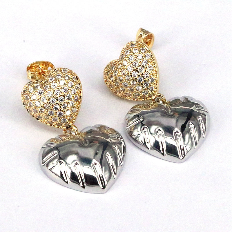 1 Pair Vintage Style Simple Style Heart Shape Plating Inlay Copper Zircon Gold Plated Silver Plated Drop Earrings