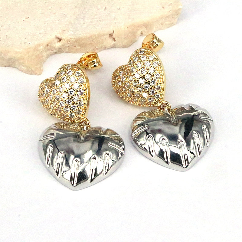 1 Pair Vintage Style Simple Style Heart Shape Plating Inlay Copper Zircon Gold Plated Silver Plated Drop Earrings