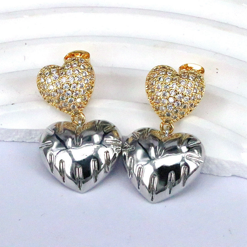 1 Pair Vintage Style Simple Style Heart Shape Plating Inlay Copper Zircon Gold Plated Silver Plated Drop Earrings